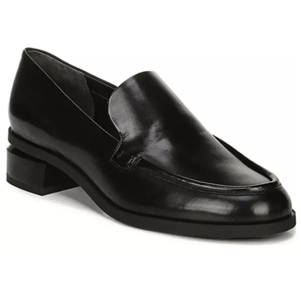 Franco Sarto New Bocca Black Leather Loafers Block Heel Womens 6.5M Slip On NWOT
